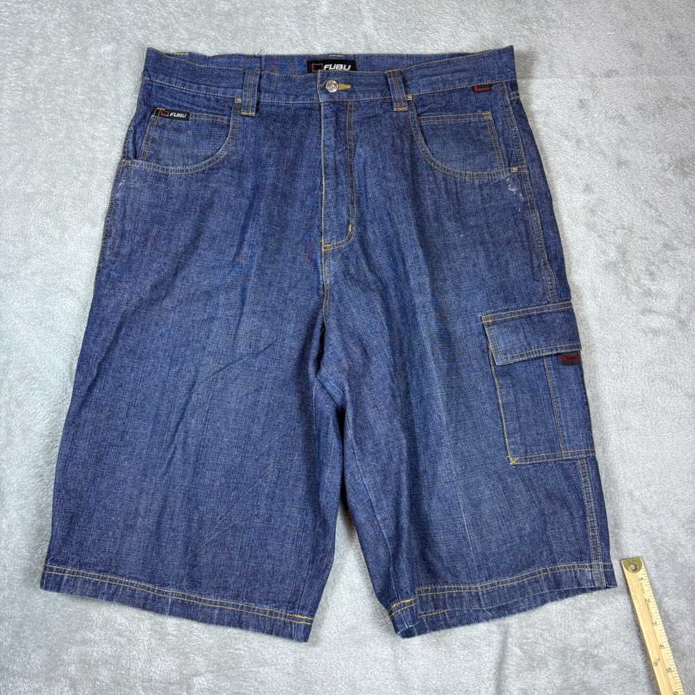 FUBU Shorts Mens 38 The Collection Carpenter Baggy Relaxed Denim Blue Y2K